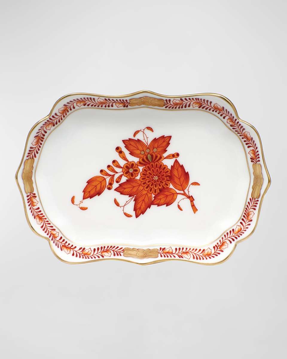 Chinese Bouquet Mini Scalloped Tray - Rust
