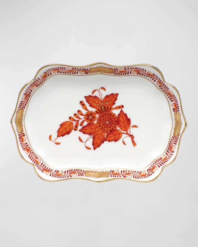 Chinese Bouquet Mini Scalloped Tray - Rust