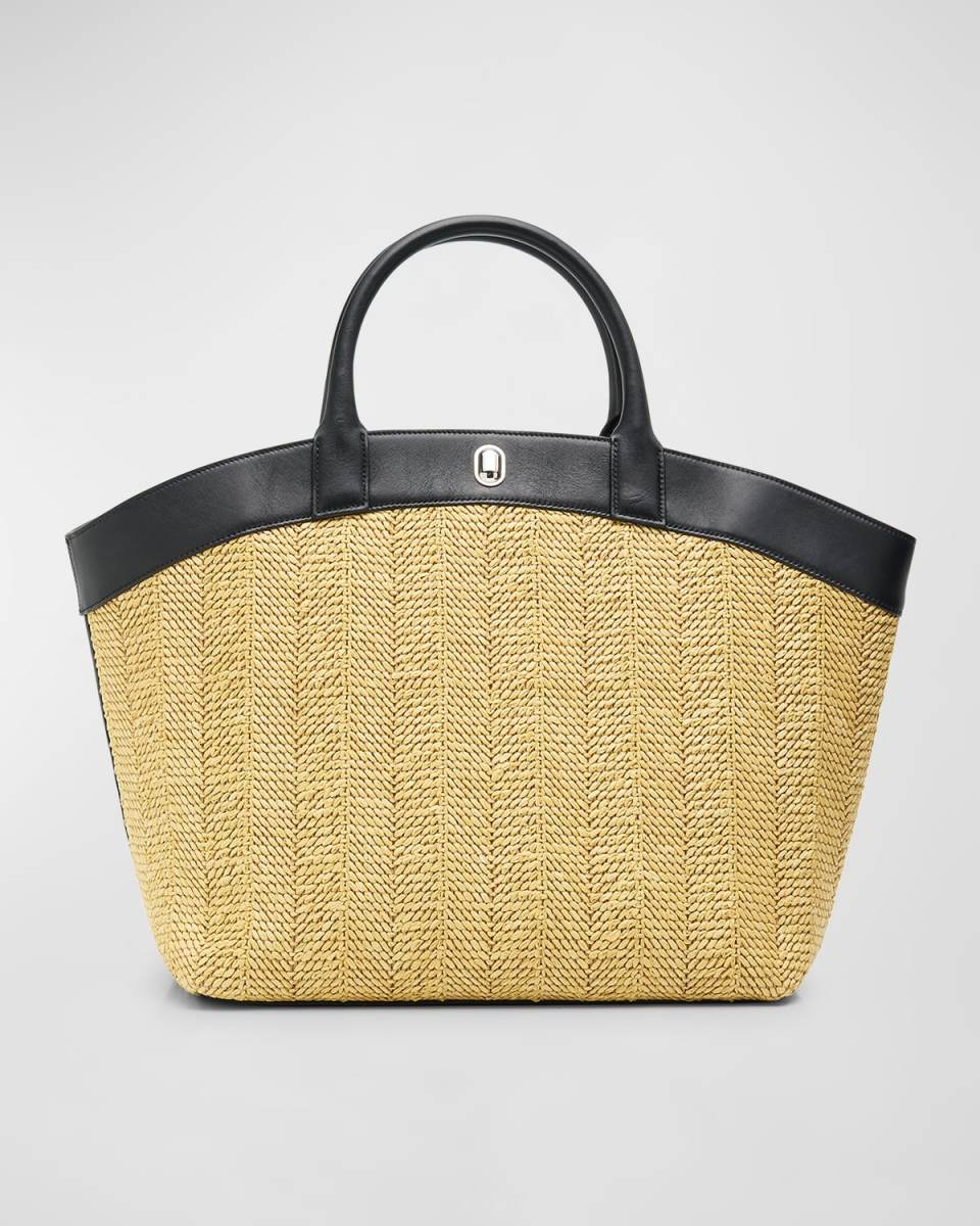 Tondo Large Raffia and Leather Tote Bag