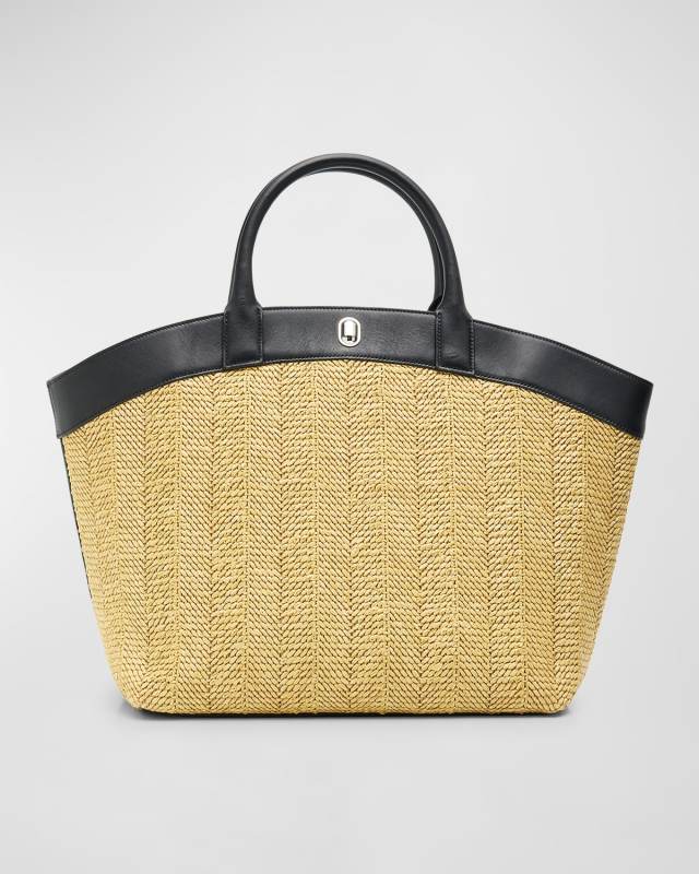 Tondo Large Raffia and Leather Tote Bag