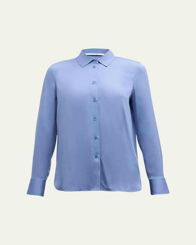 Slim-Fitted Stretch Silk Button-Front Blouse
