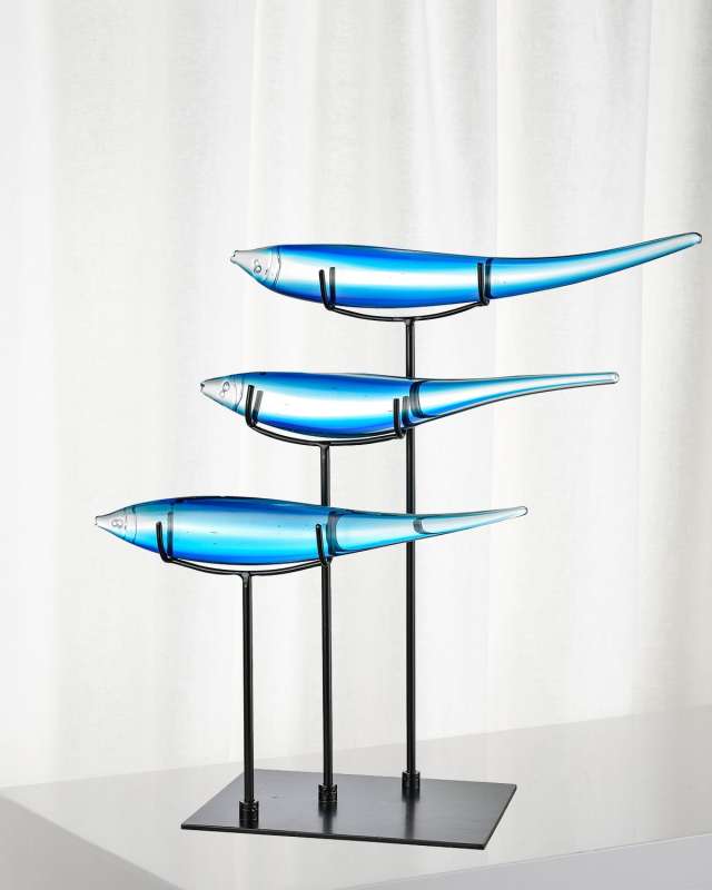 Art Glass Fish Figurine Sculpture with Stand