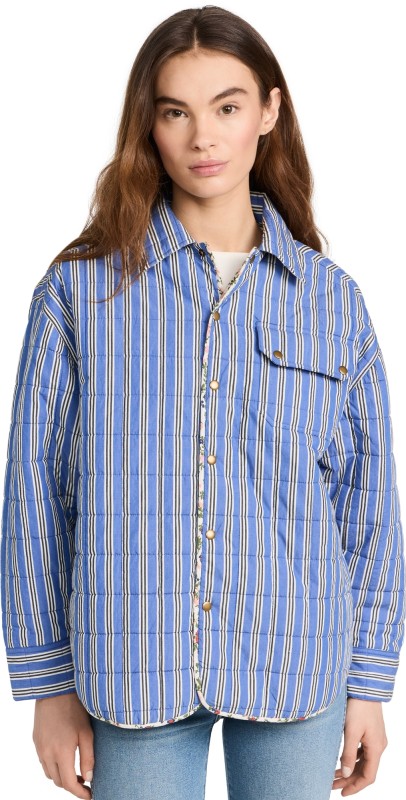 Clare V. Jacques Reversible Jacket Ditsy Floral & Maroq Stripe
