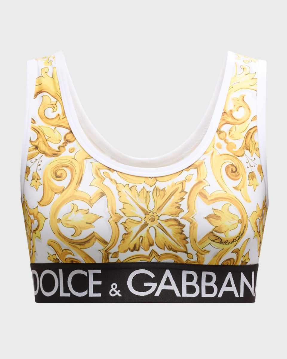 Logo Band Tile-Print Lycra Bra Top