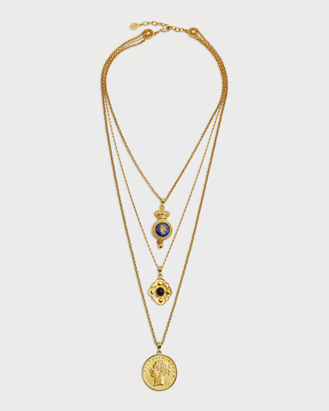 24k Gold Electroplate Triple Charms Necklace