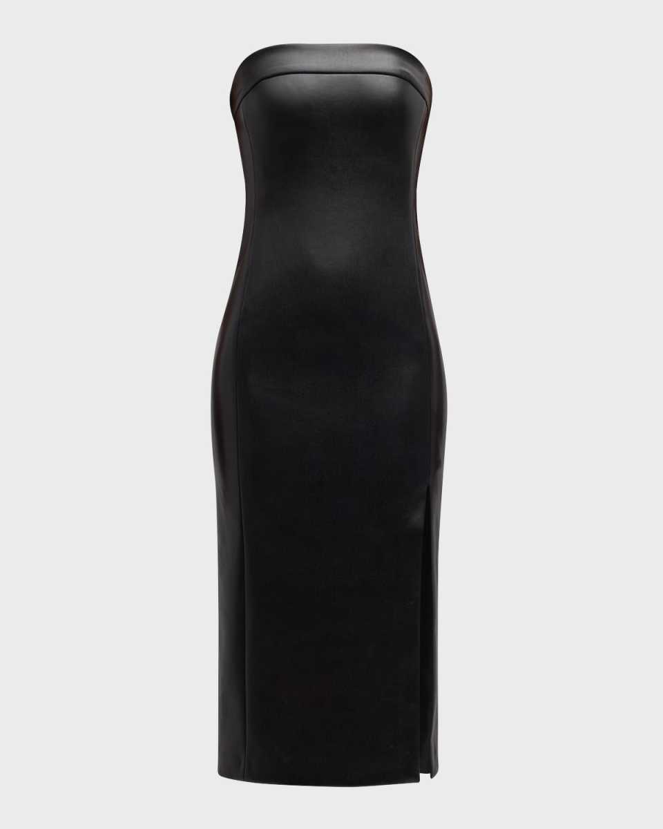 Kelly Vegan Leather Hi Slit Midi Dress