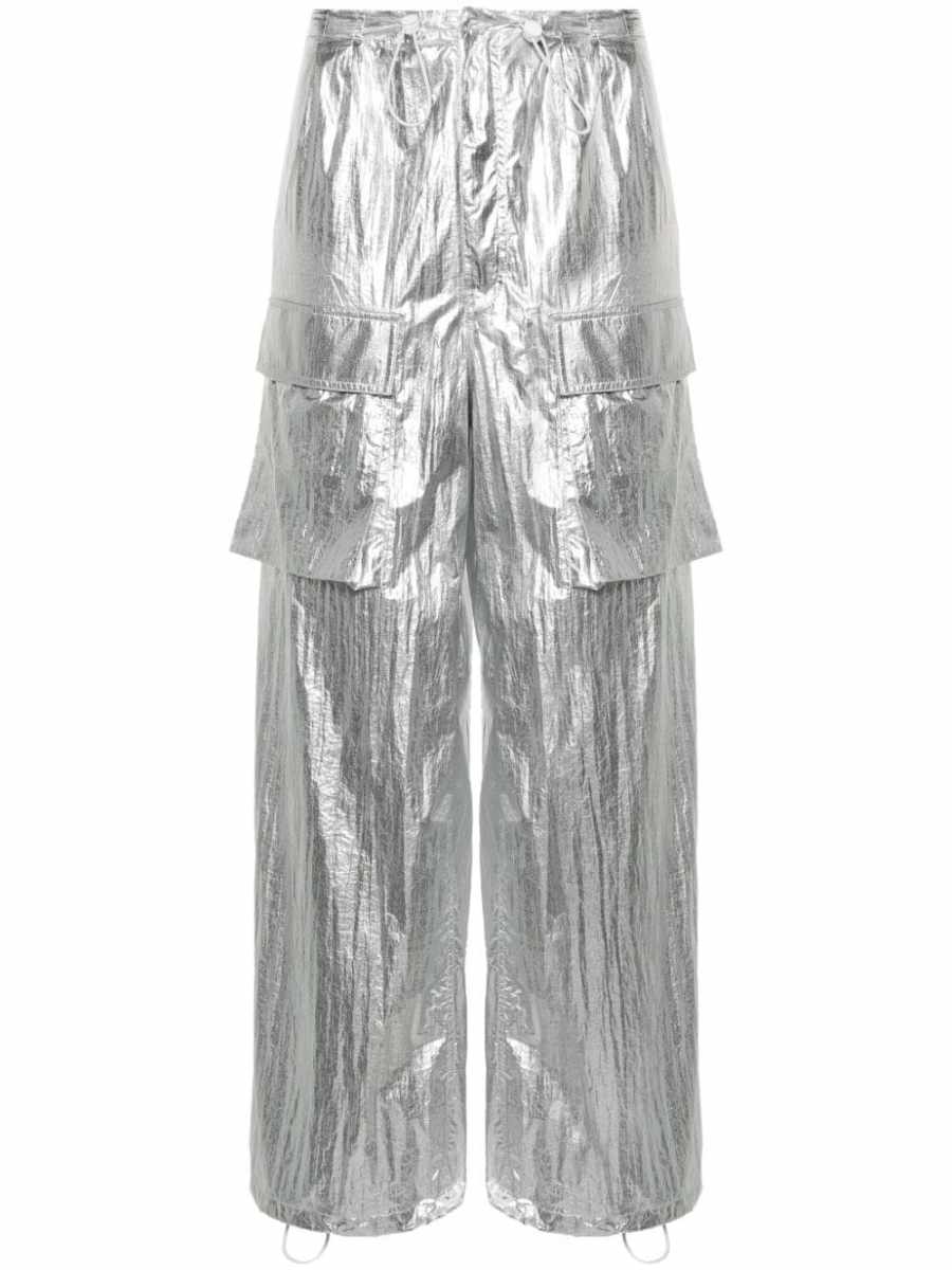 drawstring-fastening metallic trousers