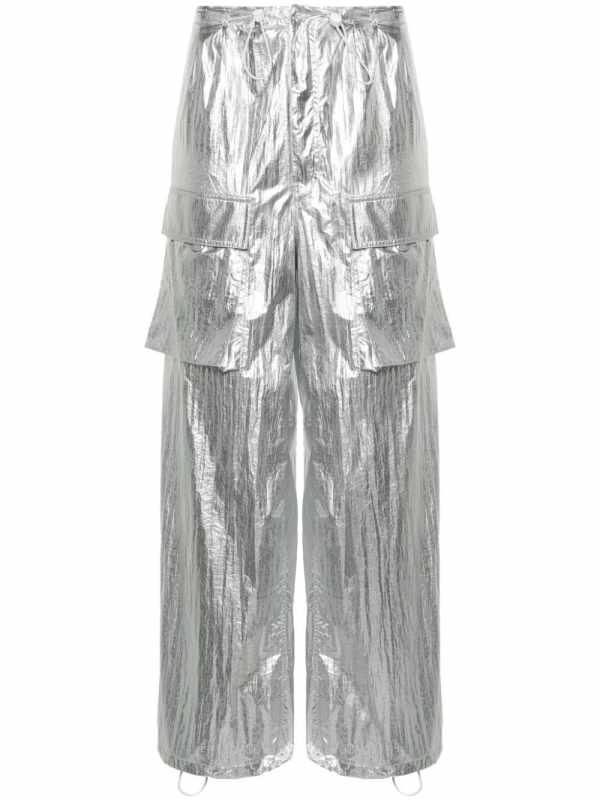 drawstring-fastening metallic trousers