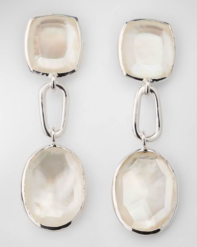 Mixed-Cut 3-Tier Large Rock Crystal and Mother-of-Pearl Earrings