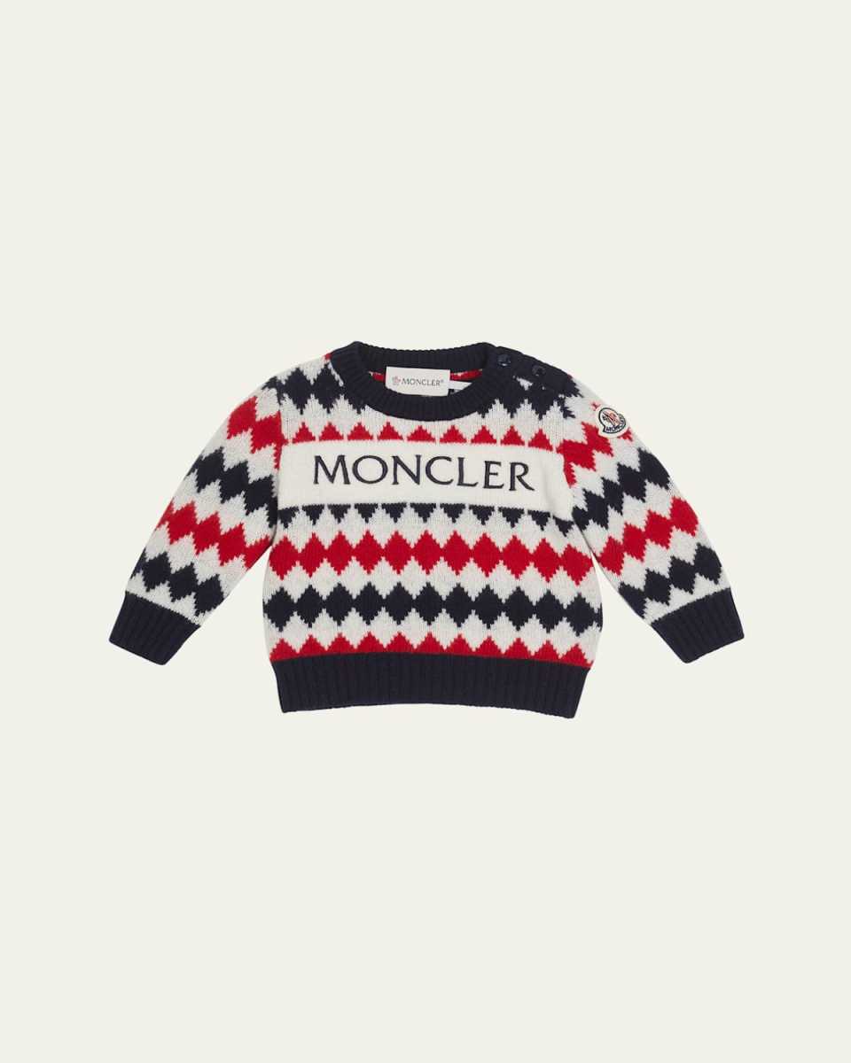 Boy's Logo-Print Diamond Intarsia Sweater, Size 6M-3