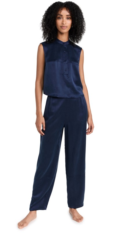 Lunya Washable Silk Tank Shaped Pants Set Deep Blue