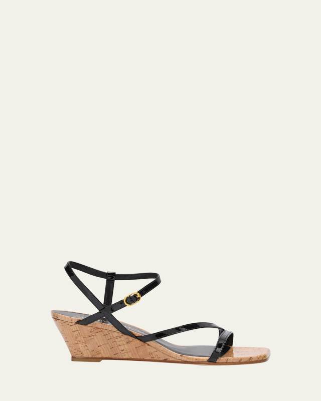 Oasis Patent Ankle-Strap Wedge Sandals