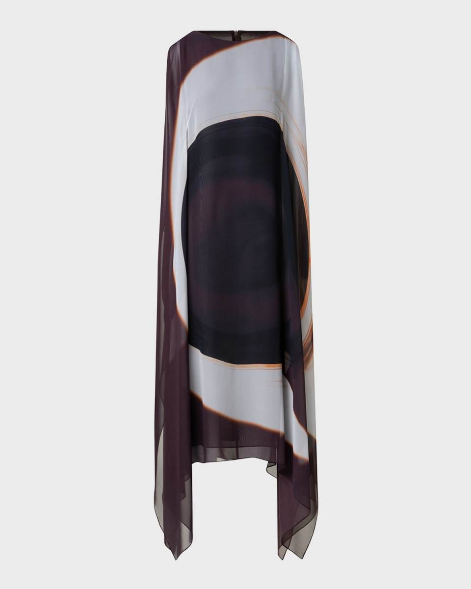 Loop-Print Sleeveless Silk Crepe Maxi Caftan Dress