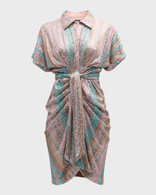 Mini Miko Draped Sequin Shirtdress