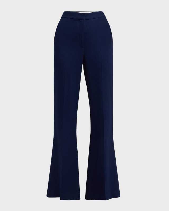 High-Rise Italian Lightweight Textured Crepe Bootcut-Leg Pants