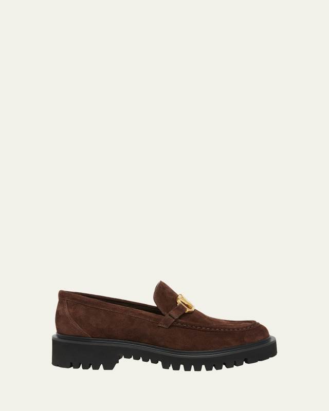VLogo Suede Medallion Loafers