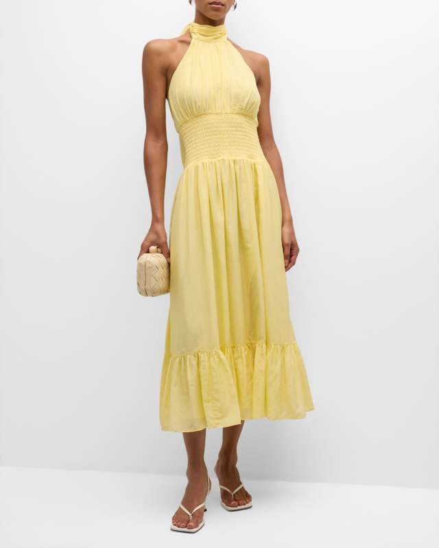 Dover Cotton Silk Sleeveless Midi Halter Dress