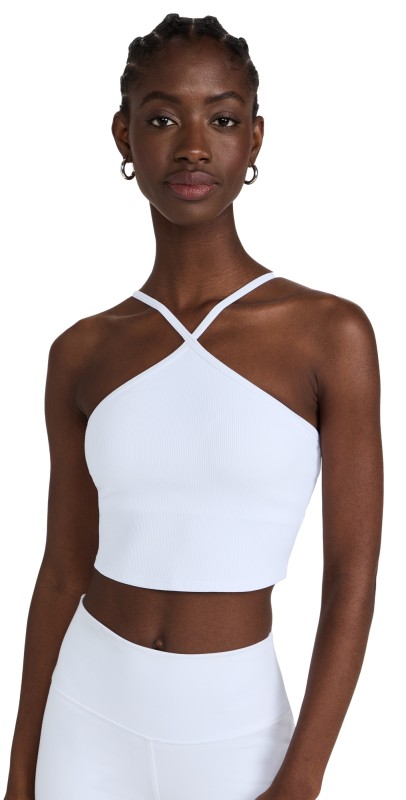 Alo Yoga Goddess Ribbed Cross Crop Top White