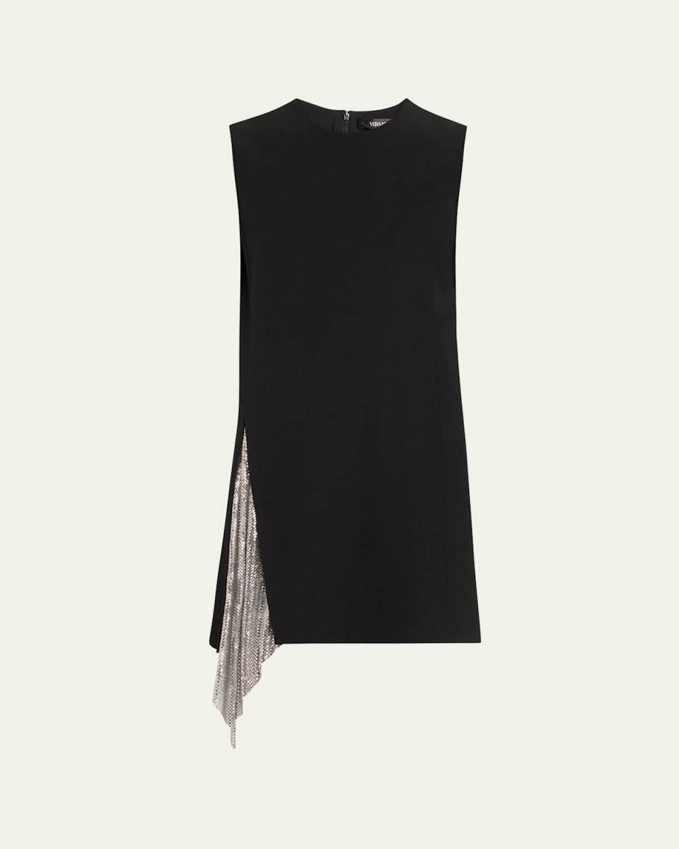 Chainmail Godet Fluid Wool Gabardine Mini Dress