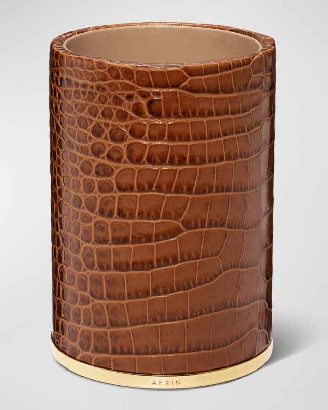 Classic Croc-Embossed Leather Pencil Cup