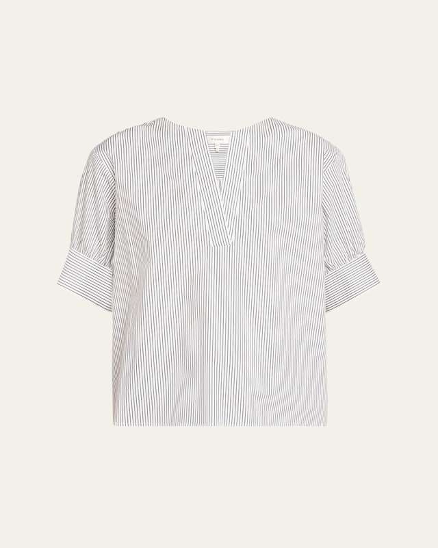 Striped V-Neck Popover Top