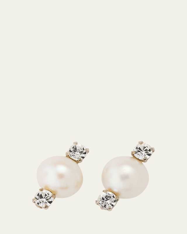 Mini Pearl and Double Crystal Earrings