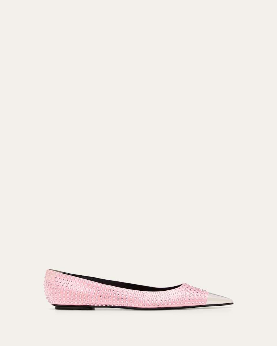 Strass Silk Metal-Toe Ballerina Flats