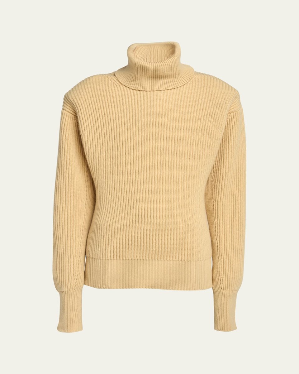 Cashmere Ribbed Foldover Turtleneck