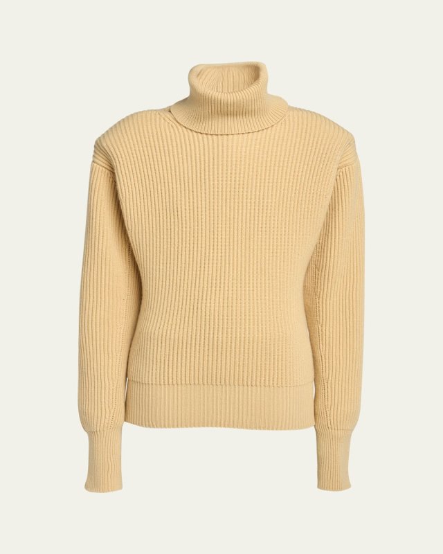 Cashmere Ribbed Foldover Turtleneck