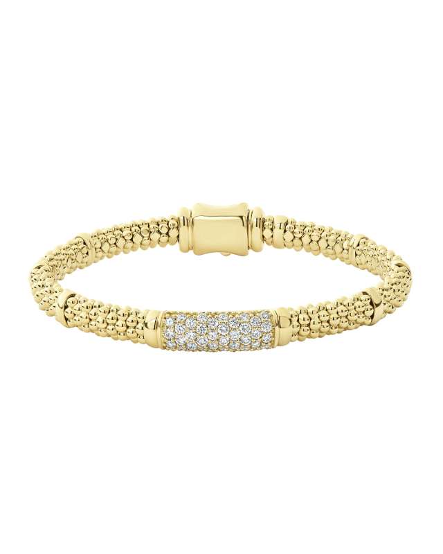 18k Caviar Gold 19mm Rope Bracelet w/ Diamonds, Size M