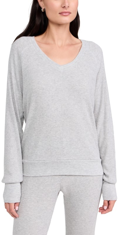 PJ Salvage Long Sleeve Textured Essentials Top Heather Grey