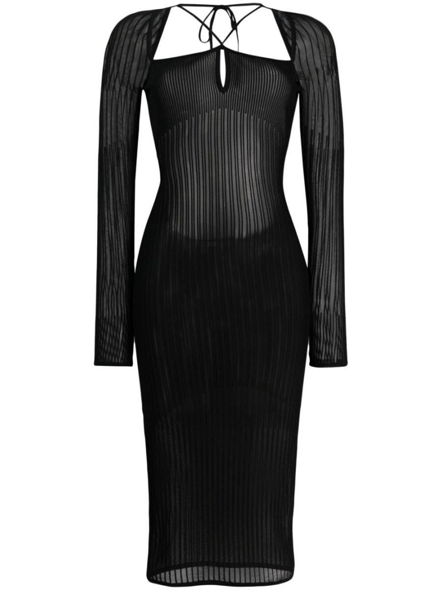 long-sleeve open-back dress