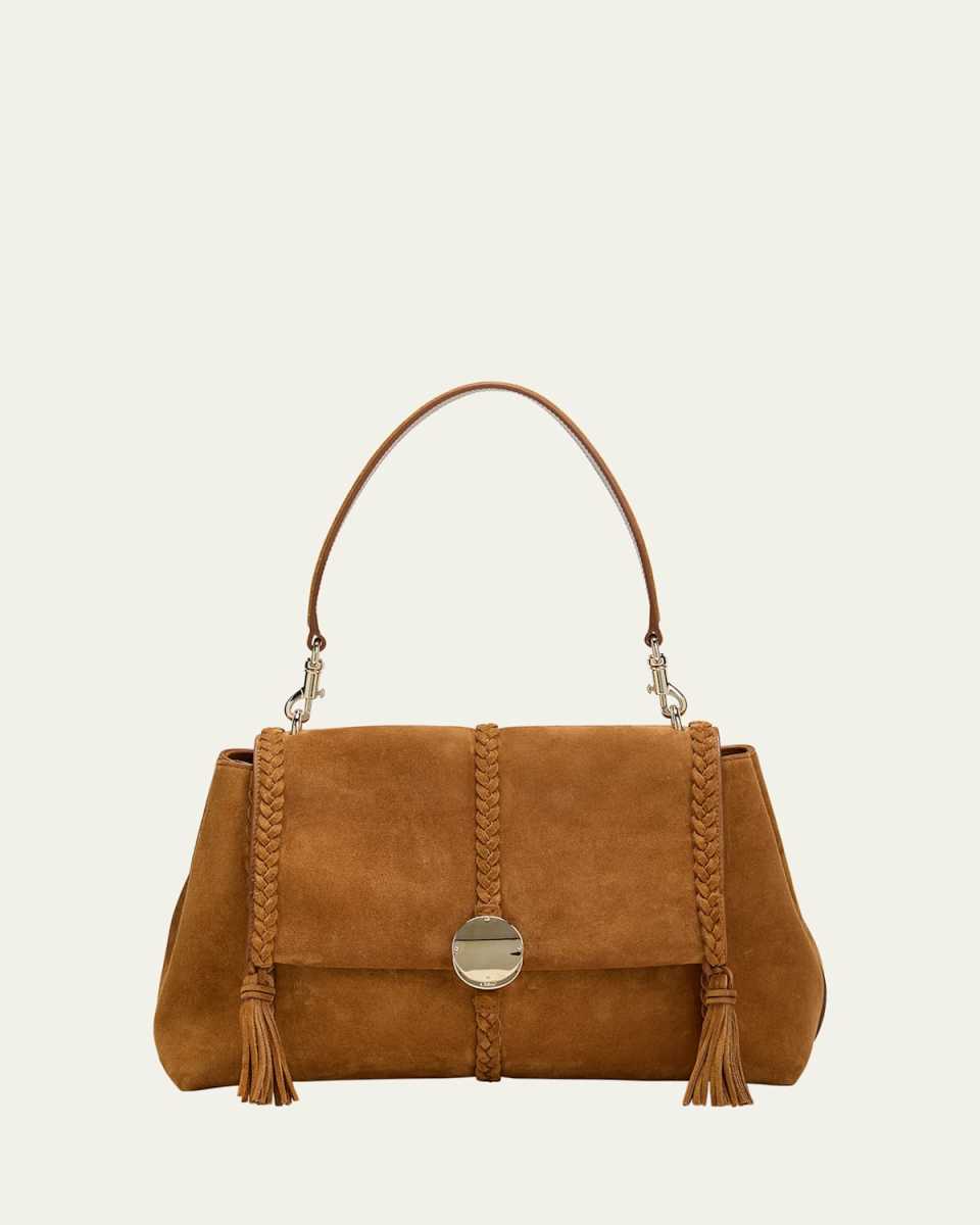 Penelope Flap Shoulder Bag in Suede Calfskin