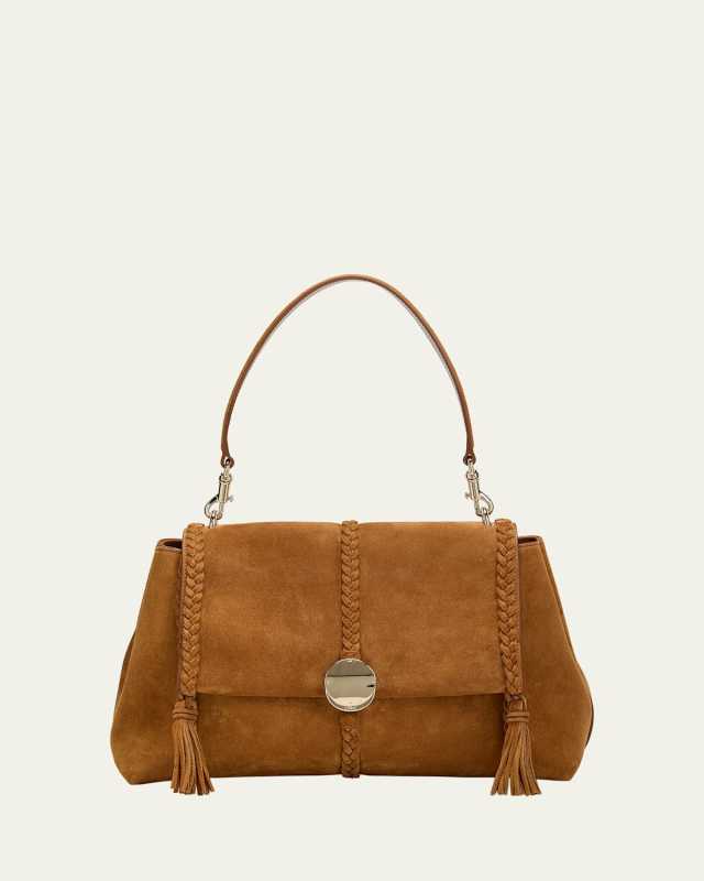 Penelope Flap Shoulder Bag in Suede Calfskin