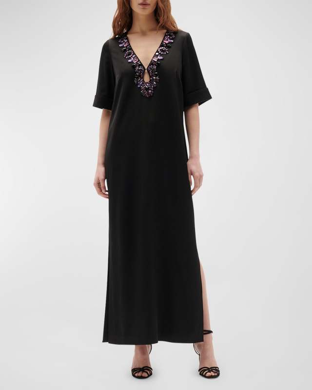 Amaranta Crystal Short-Sleeve Maxi Dress