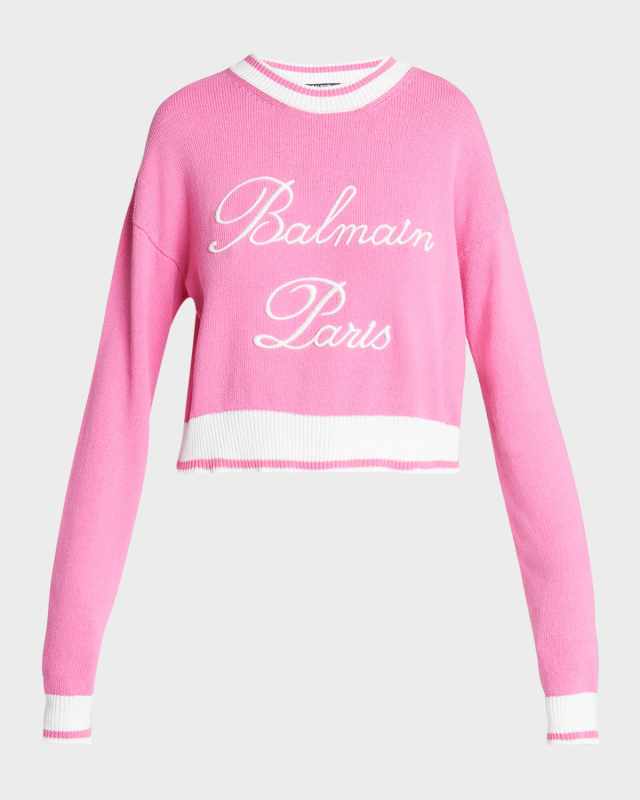 Cropped Knit Sweater with Logo Detail