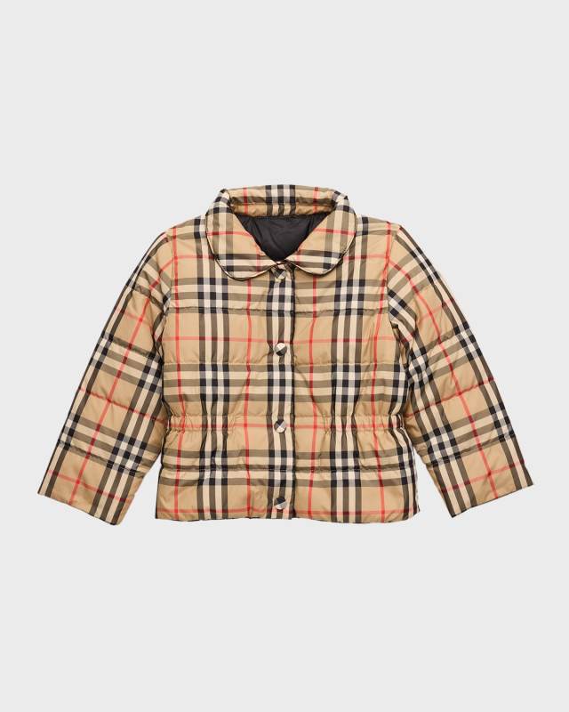 Girl's Check-Print Puffer Jacket, Size 12M-