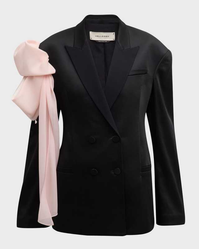 Didier Draped Bow Double-Breasted Oversized Blazer Jacket