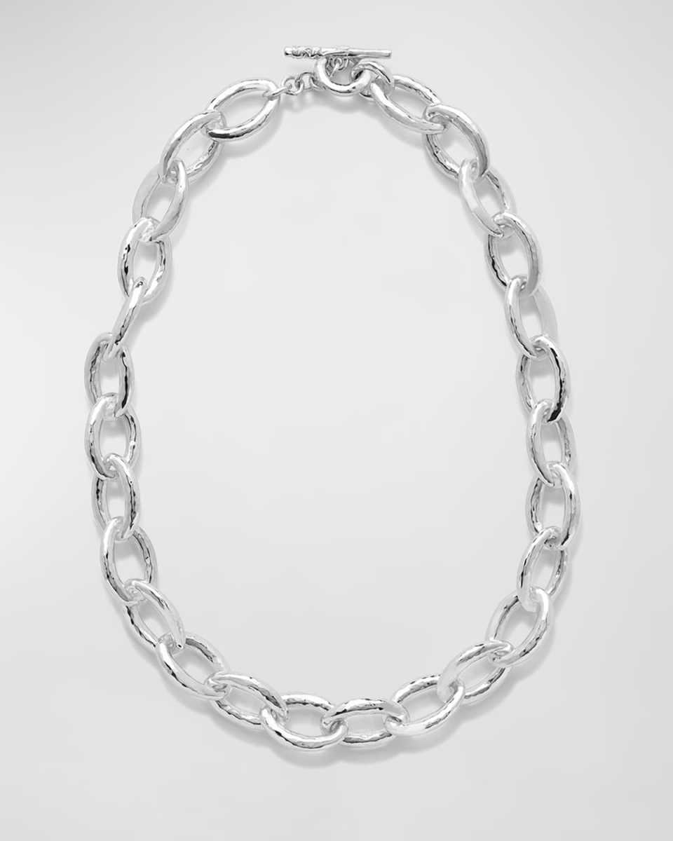 Mini Hammered Bastille Link Necklace in Sterling Silver