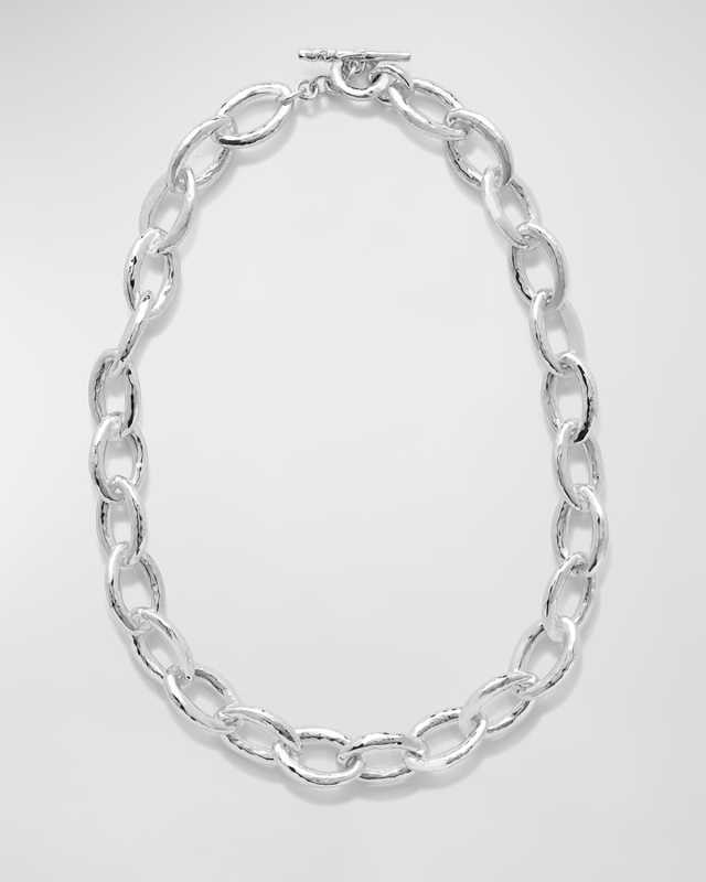 Mini Hammered Bastille Link Necklace in Sterling Silver