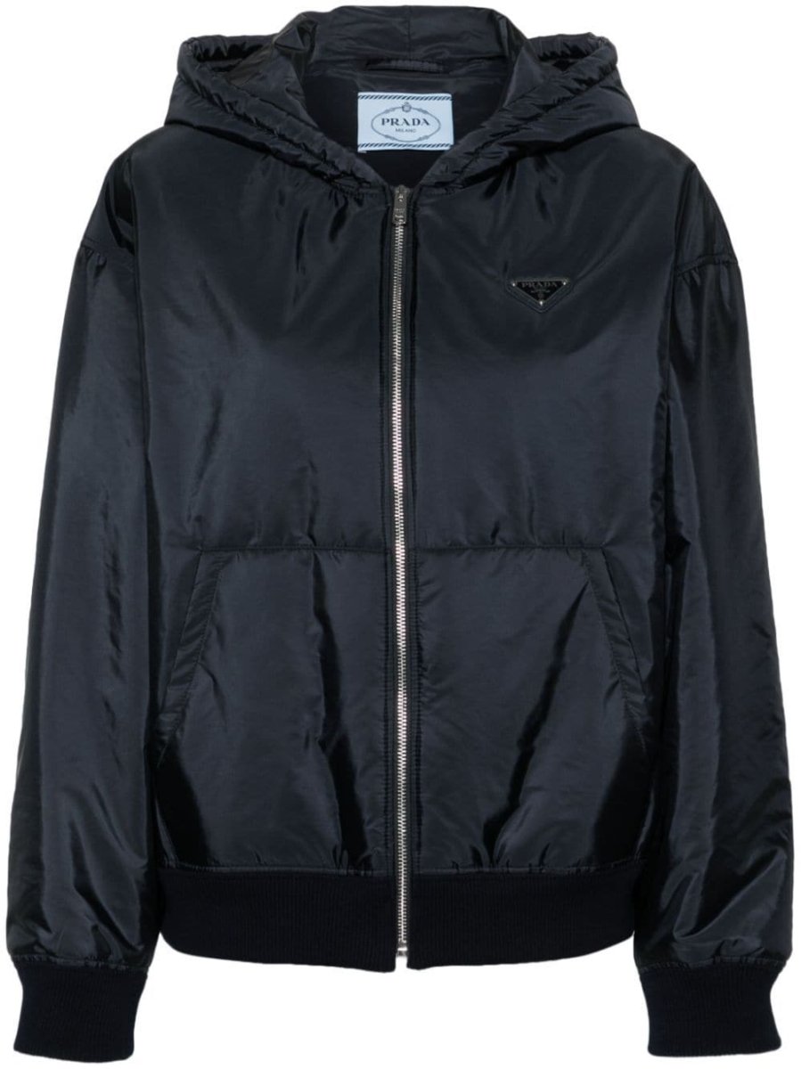 logo-plaque hooded bomber jacket