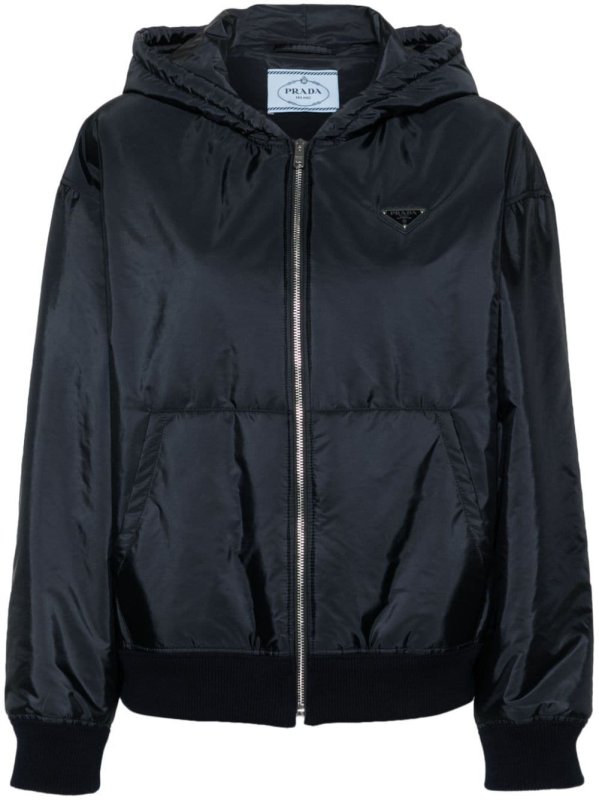 logo-plaque hooded bomber jacket