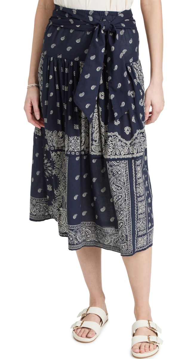 THE GREAT. The Waltz Skirt Navy Bandana Print