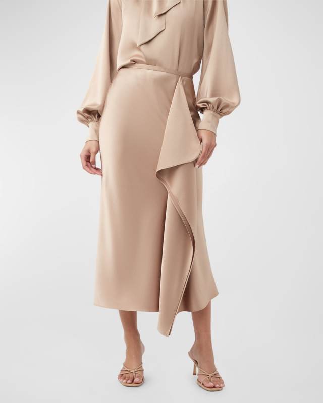 Sahel Draped Straight Midi Skirt