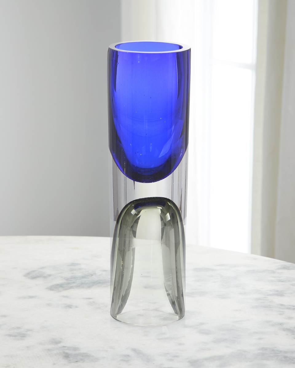 Royal Blue And Grey Handblown Hourglass Sculpture I