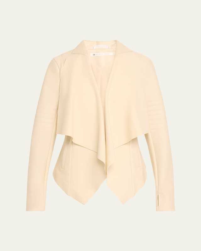 Drape-Front Quilted Faux-Leather Jacket