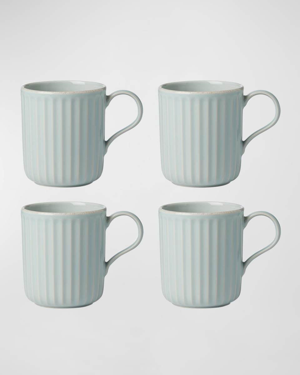 French Perle Scallop Ice Blue Mugs, Set of 4