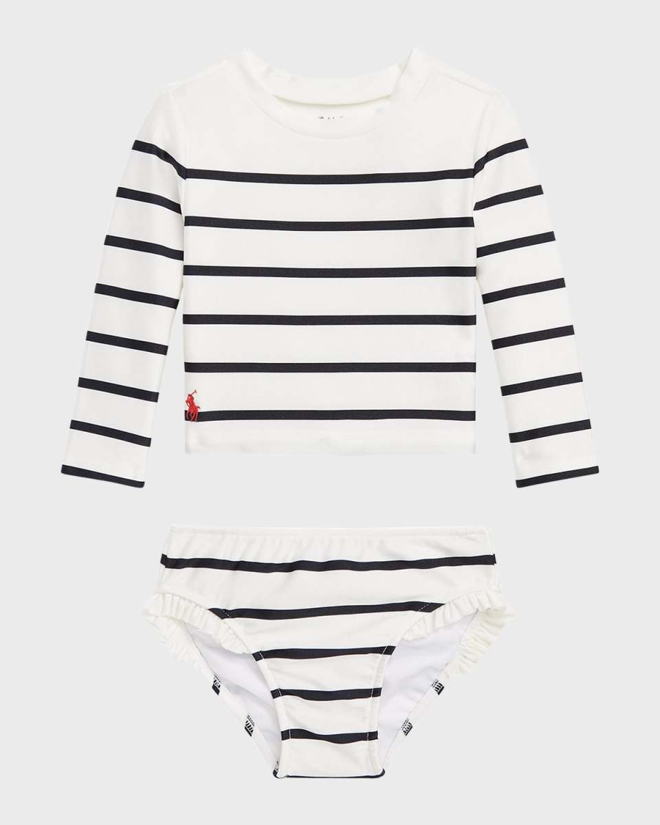 Girl's Nautical Striped Two-Piece Rashguard Set, Size 3M-24M