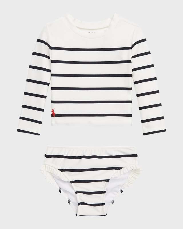 Girl's Nautical Striped Two-Piece Rashguard Set, Size 3M-24M