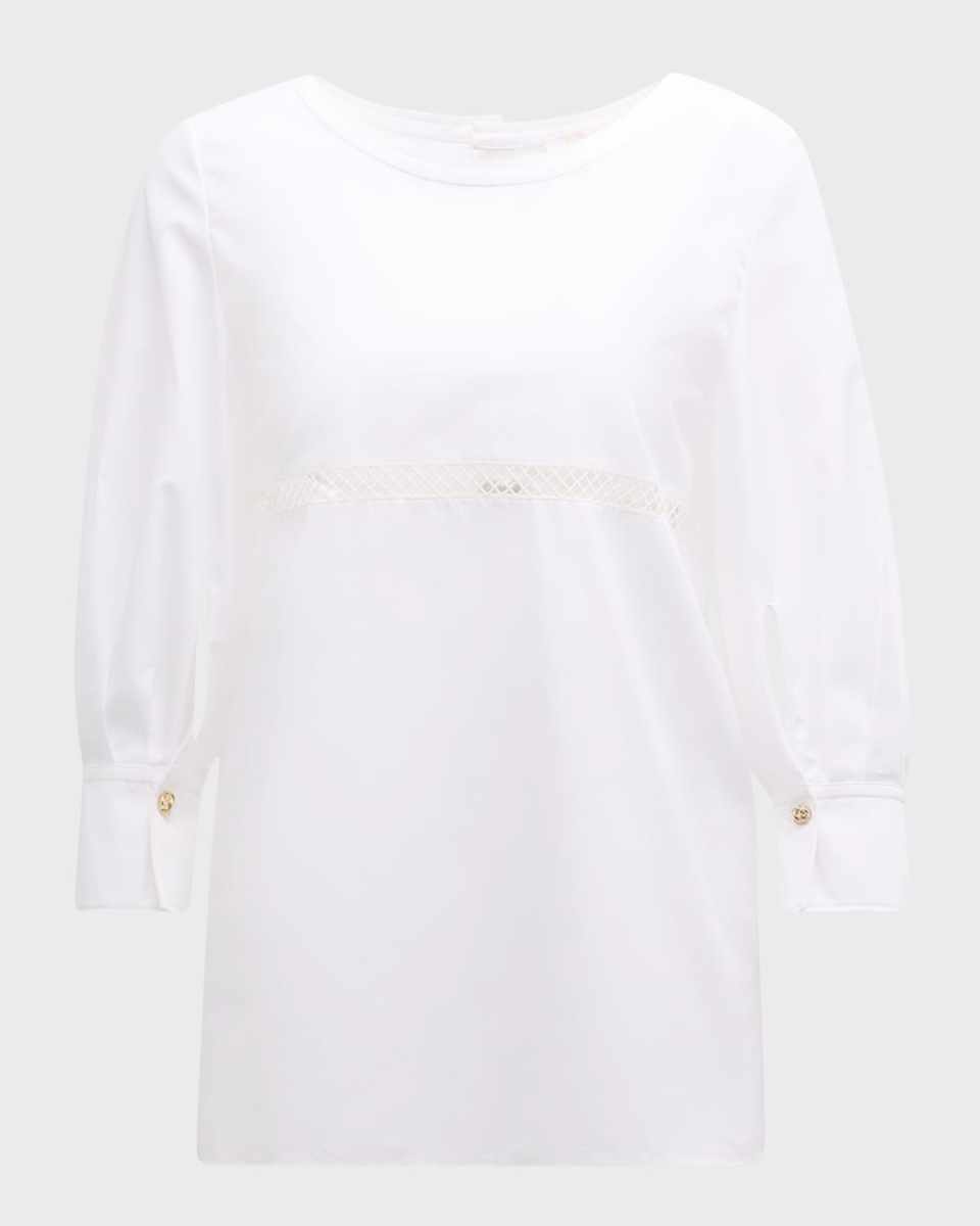 x High Summer Poplin Blouse with Netted Detailing